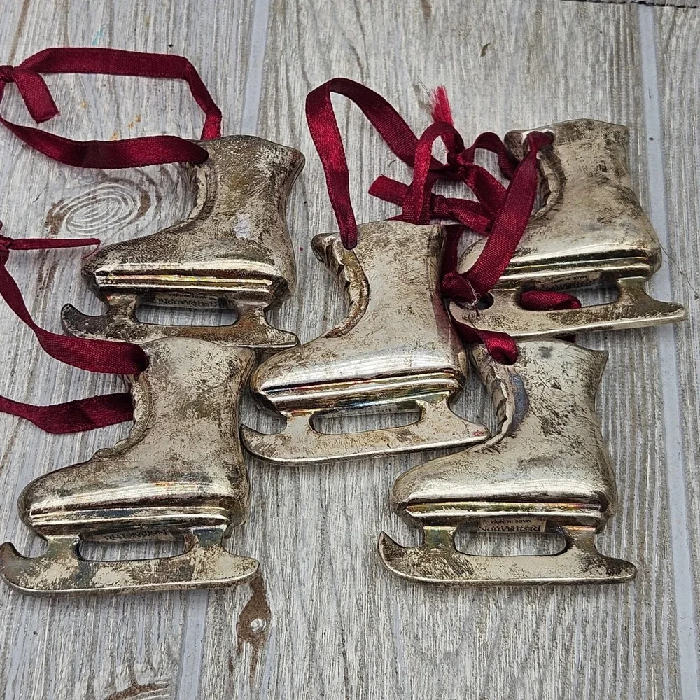 Restoration Hardware Metal Ice Skate Christmas Ornaments Set of 5 Silver Plate